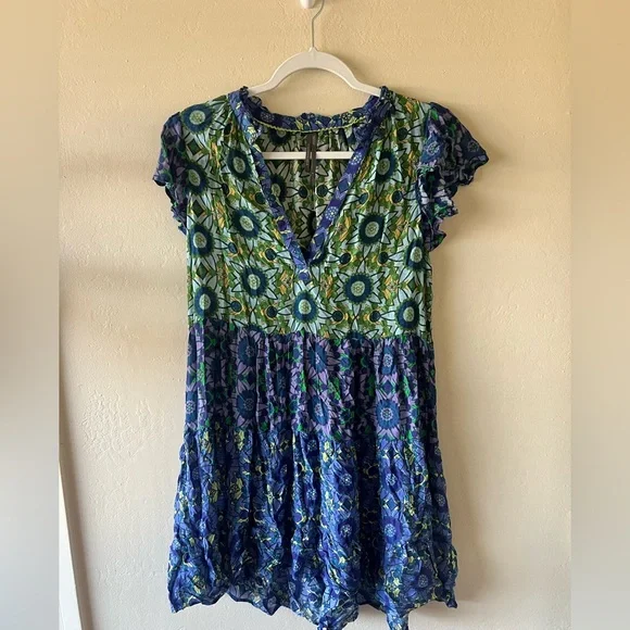 Anthropologie Blue and Green Floral Midi Dress size small - Picture 3 of 6